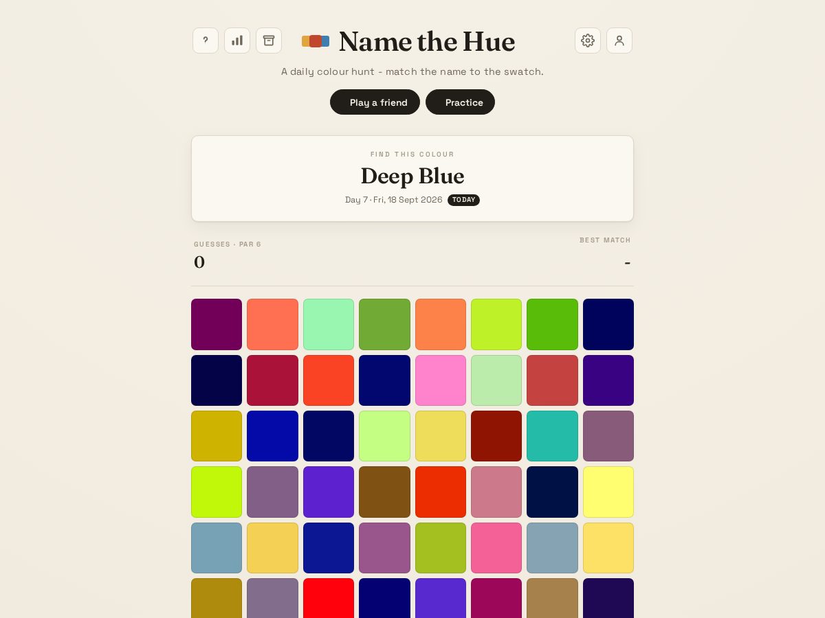 Landing-page snapshot of namethehue.com
