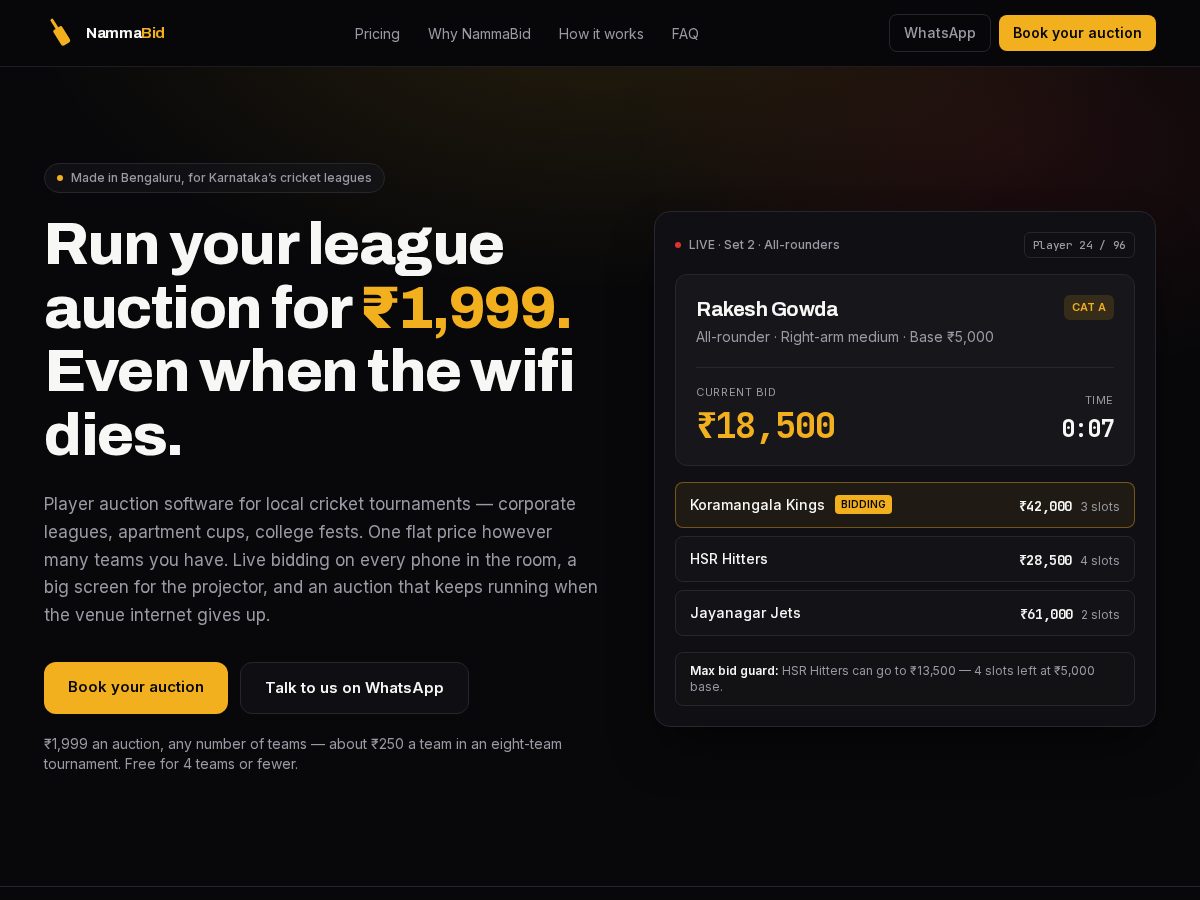 Landing-page snapshot of nammabid.com