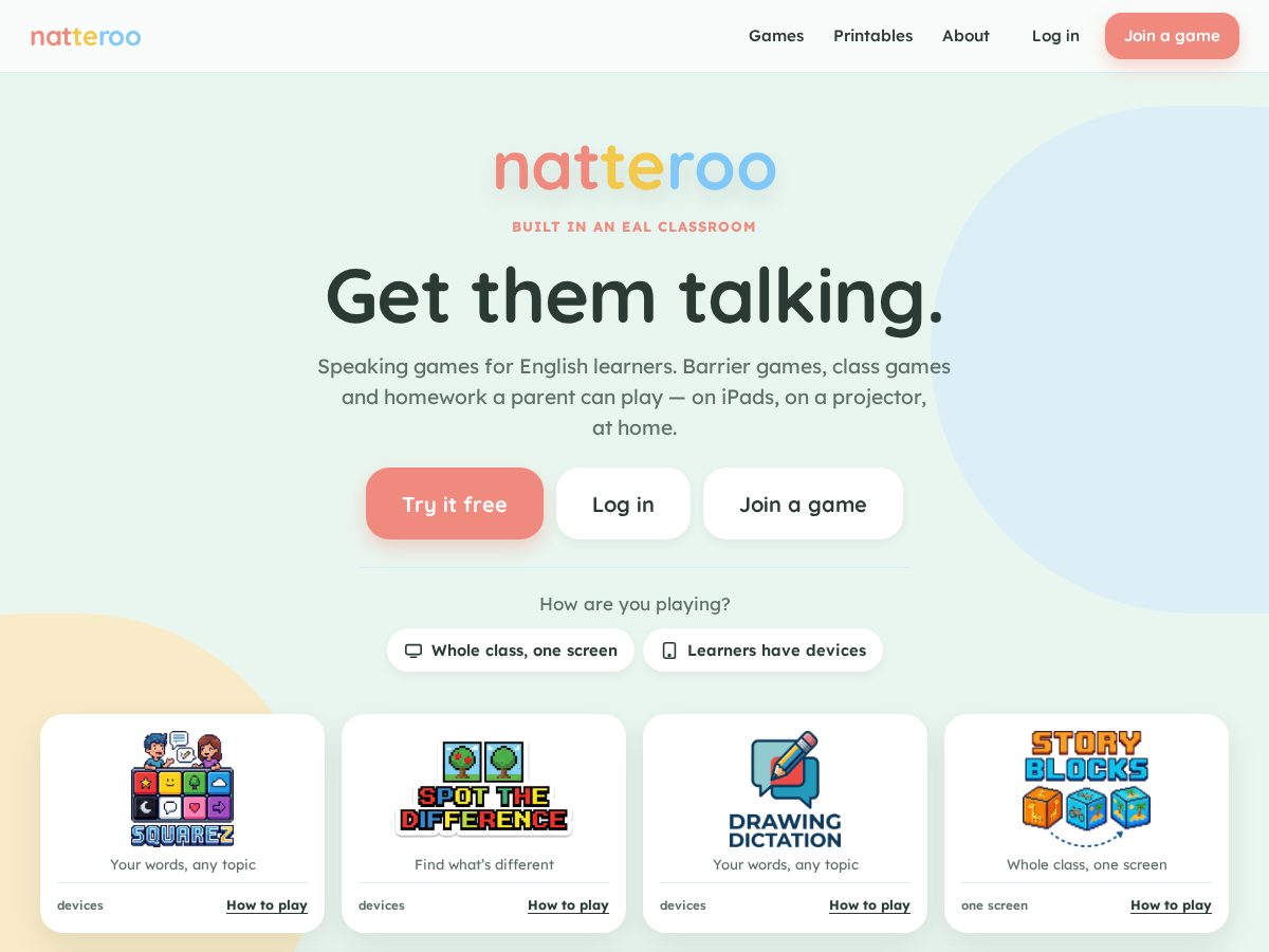 Landing-page snapshot of natterroo.com