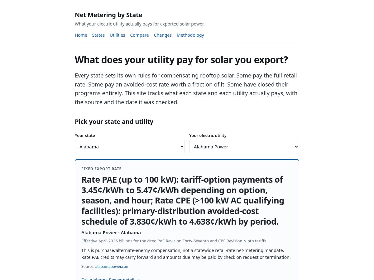 Landing-page snapshot of netmeteringbystate.com