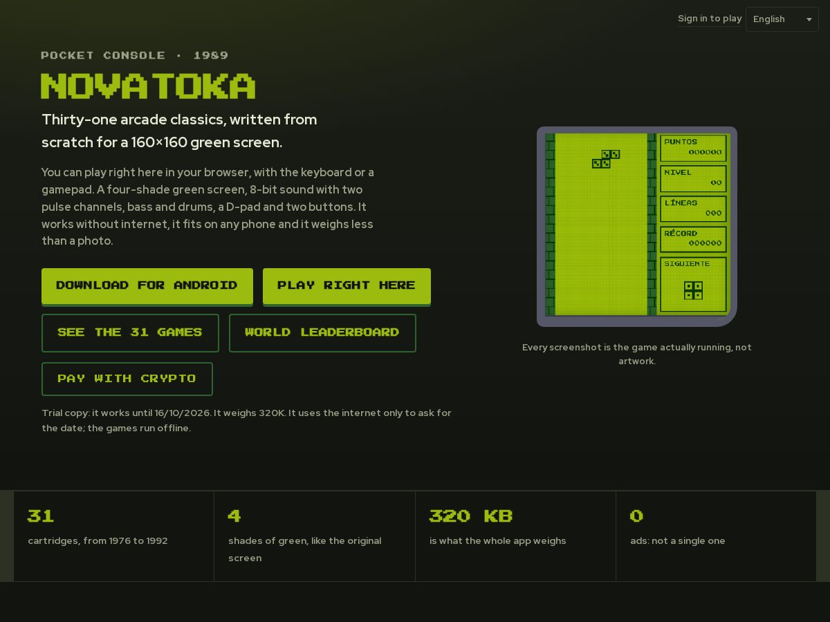 Landing-page snapshot of novatoka.com