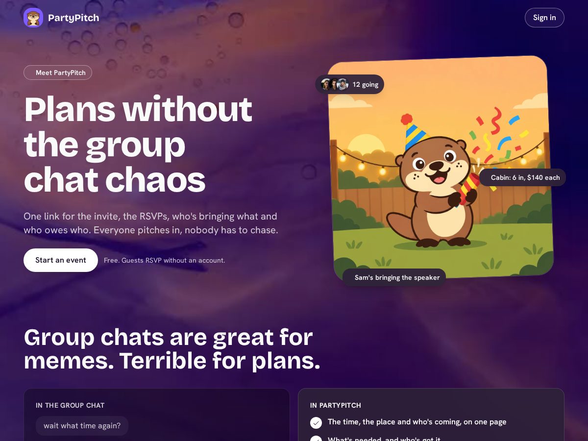 Landing-page snapshot of octoparty.app