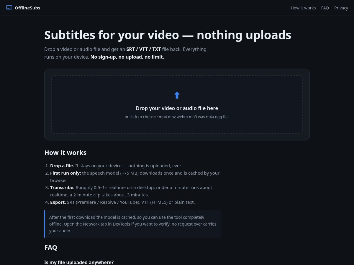 Landing-page snapshot of offlinesubs.com