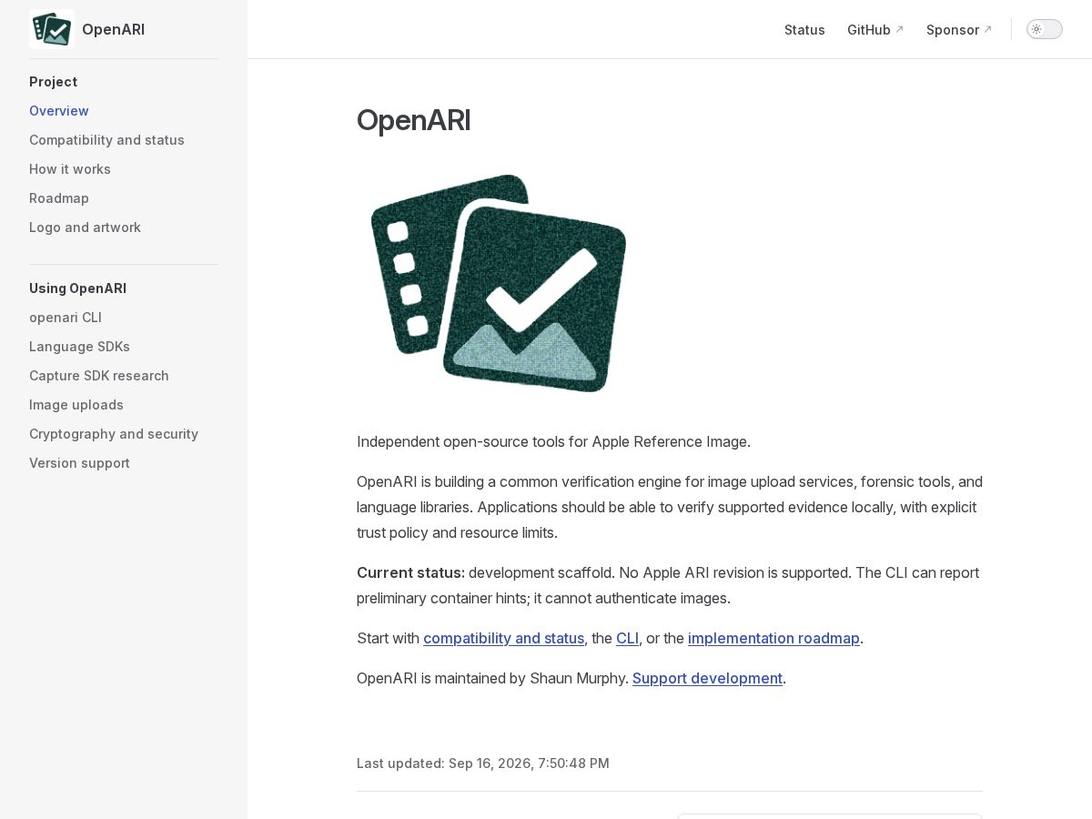Landing-page snapshot of openari.org