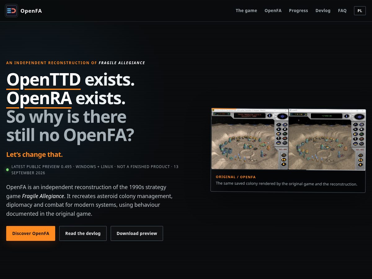 Landing-page snapshot of openfa.space
