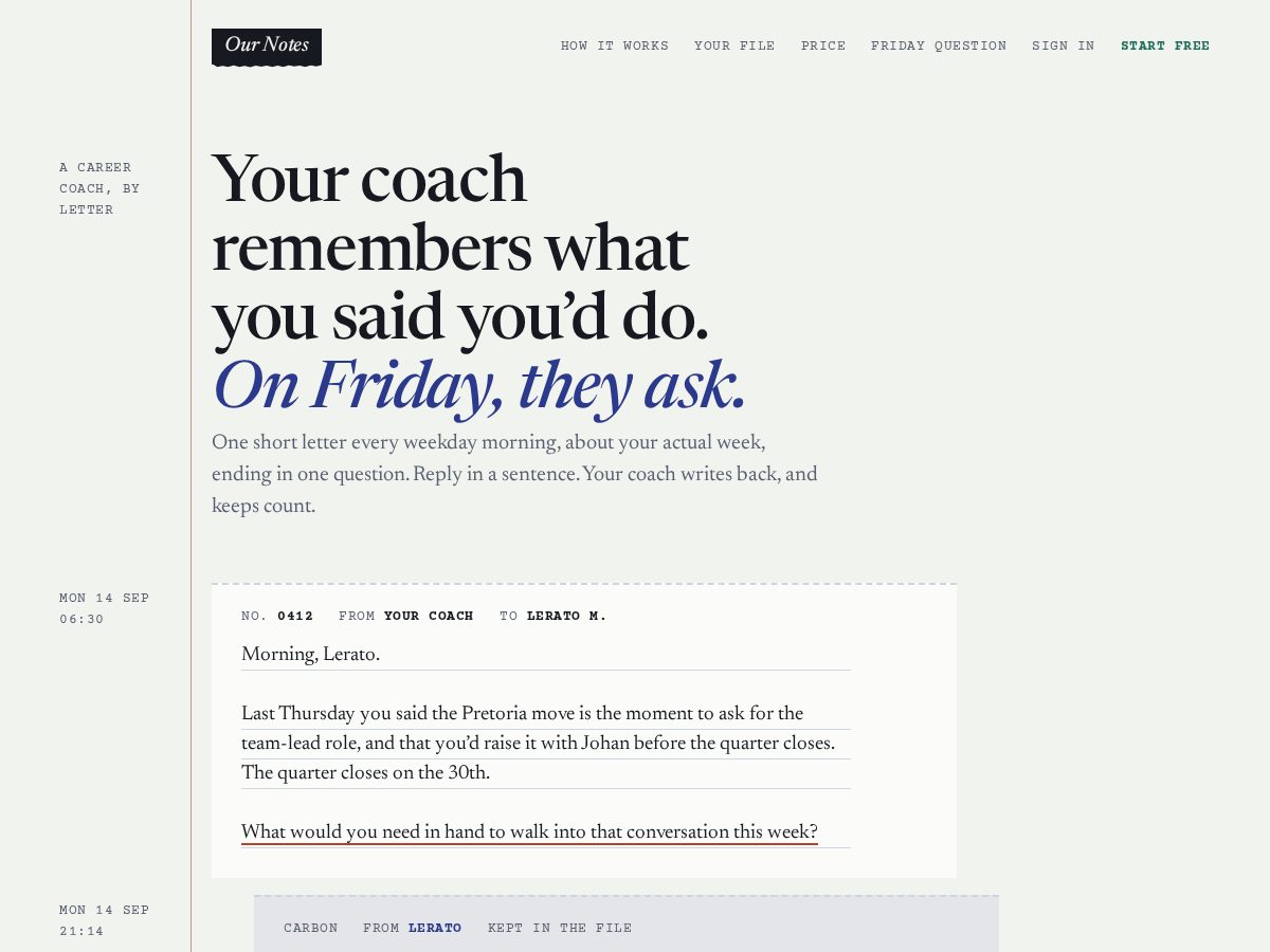 Landing-page snapshot of ournotes.app