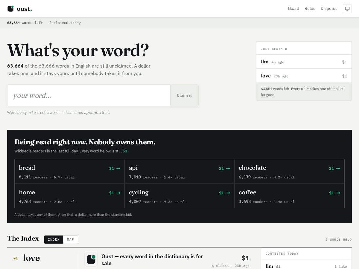 Landing-page snapshot of oust.ink