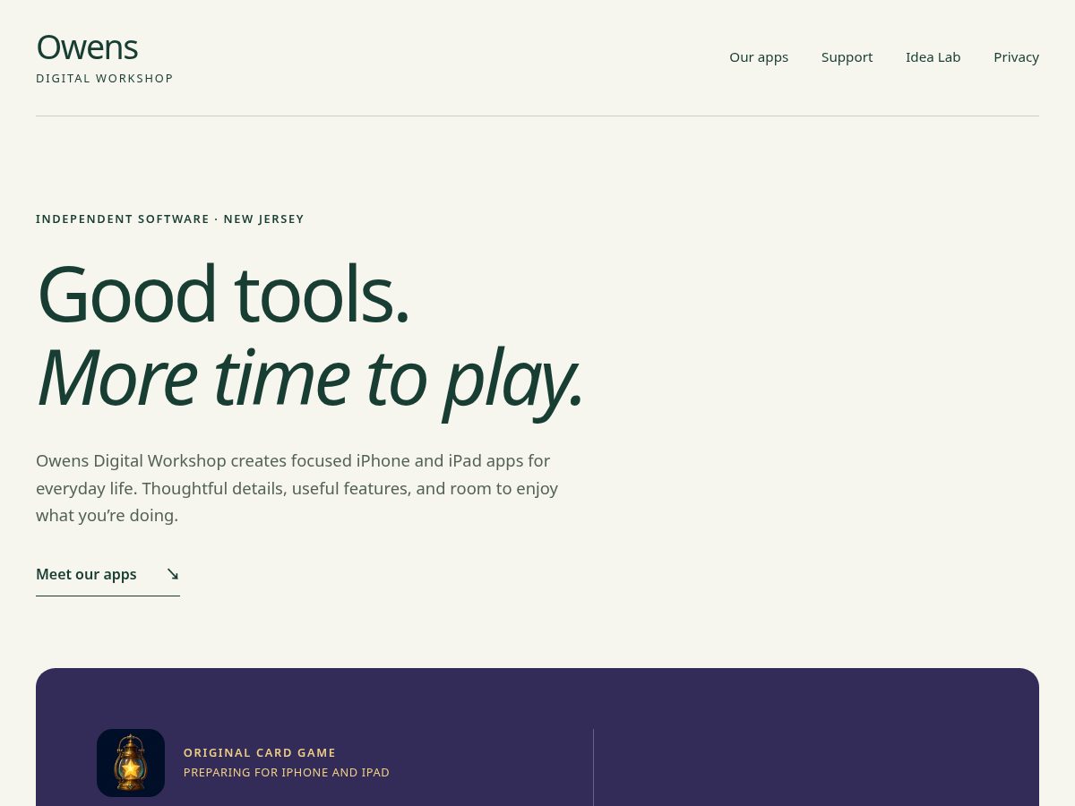 Landing-page snapshot of owensdigitalworkshop.com