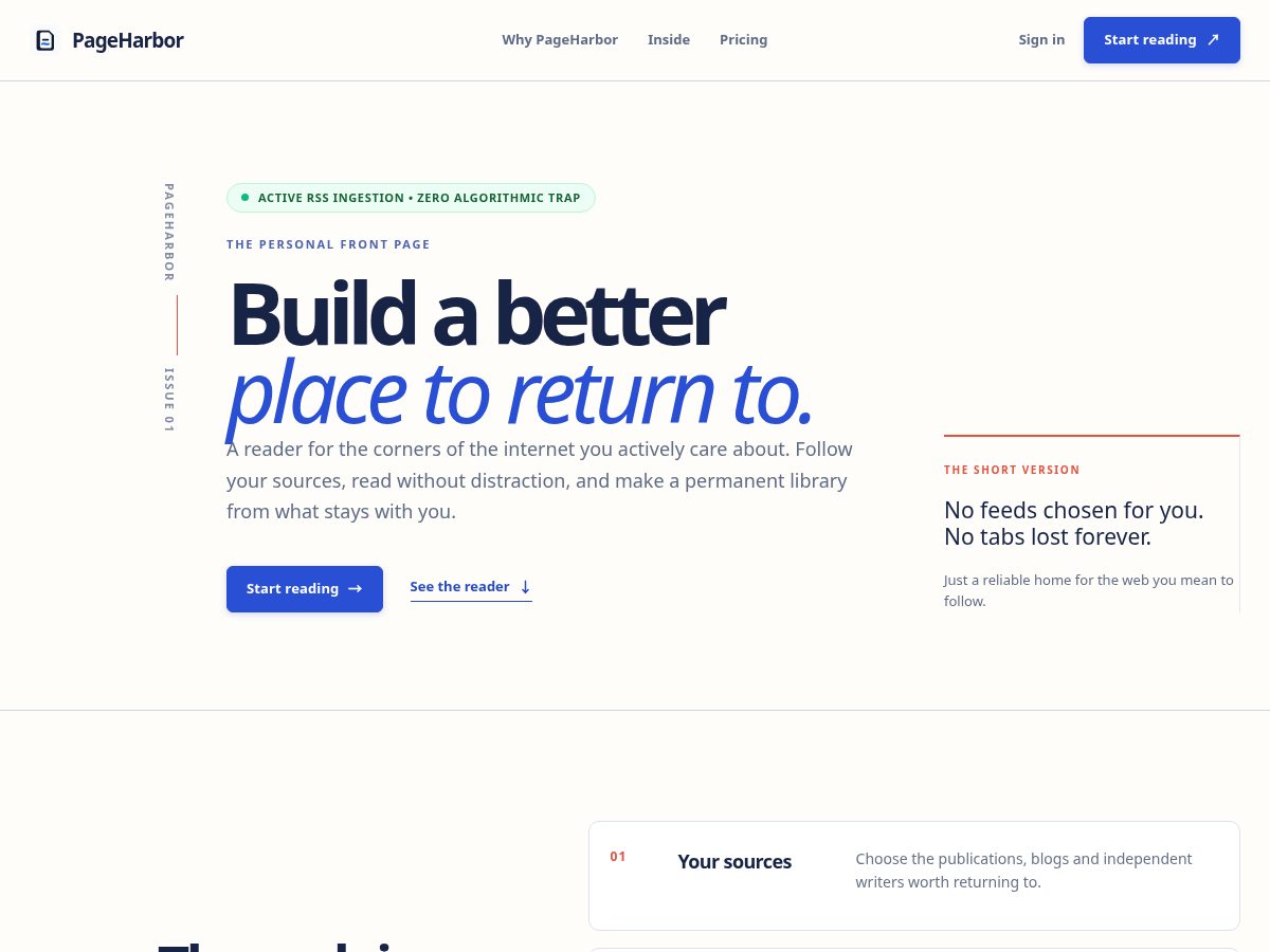 Landing-page snapshot of pageharbor.app