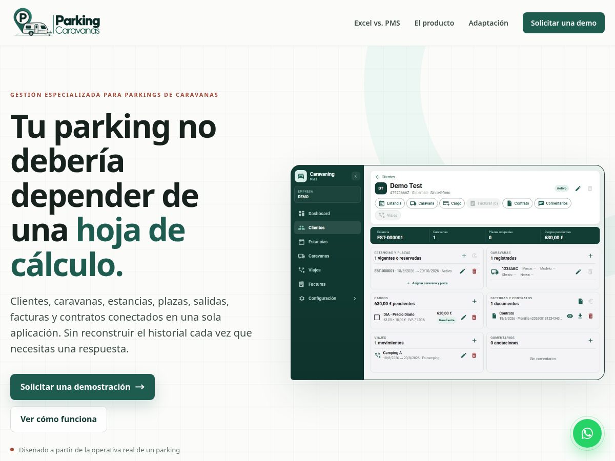 Landing-page snapshot of parkingcaravanas.app