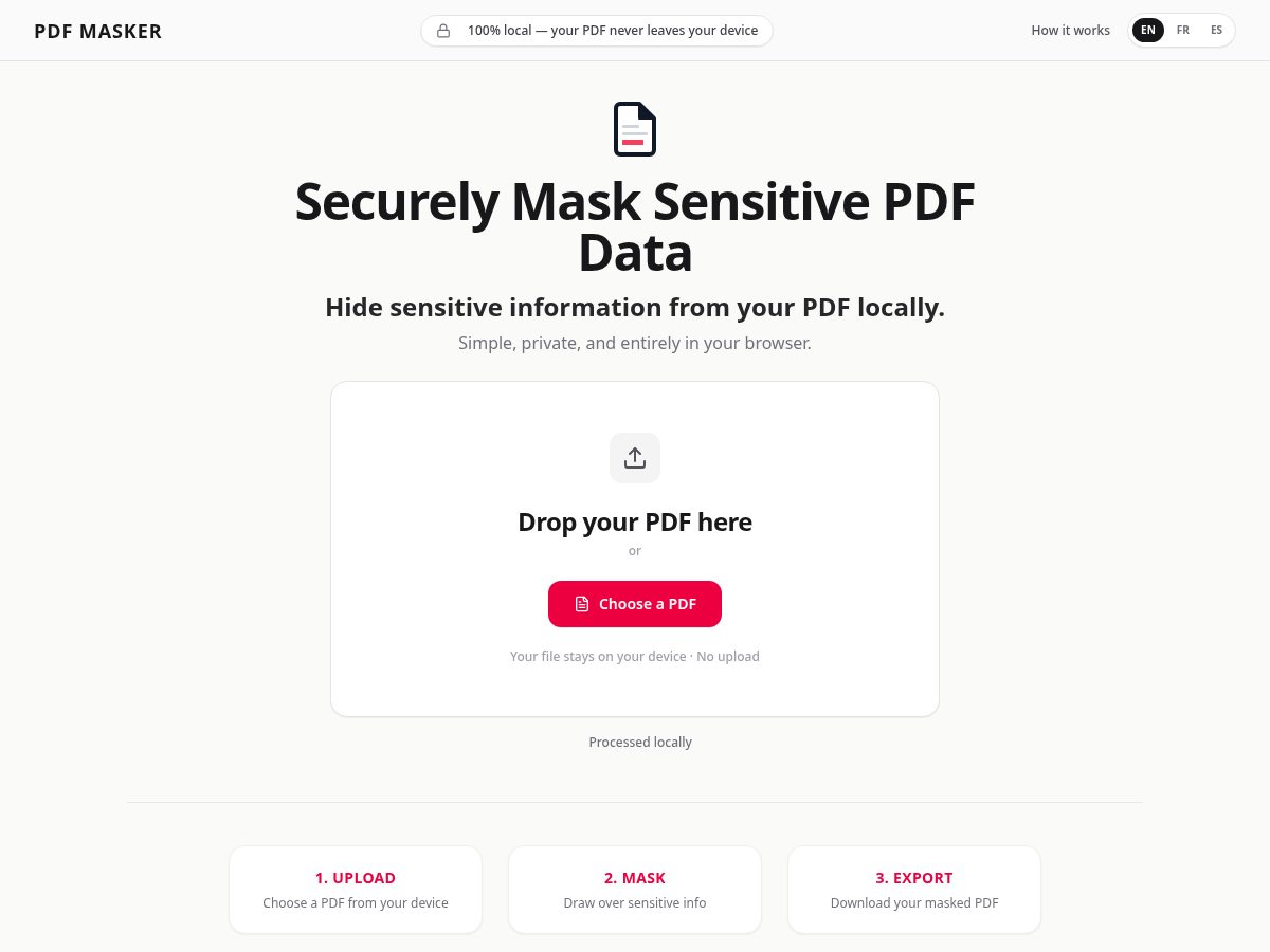 Landing-page snapshot of pdfmasking.com
