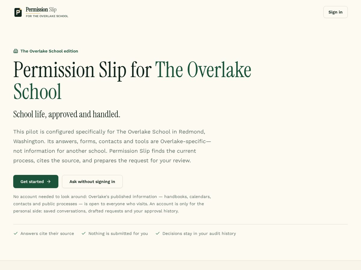 Landing-page snapshot of permissionslip.app
