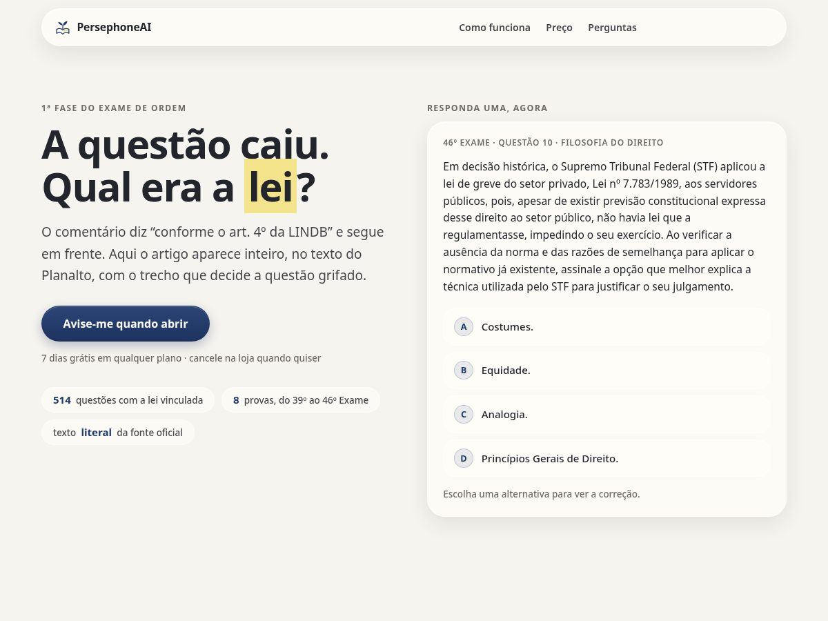 Landing-page snapshot of persephoneai.app
