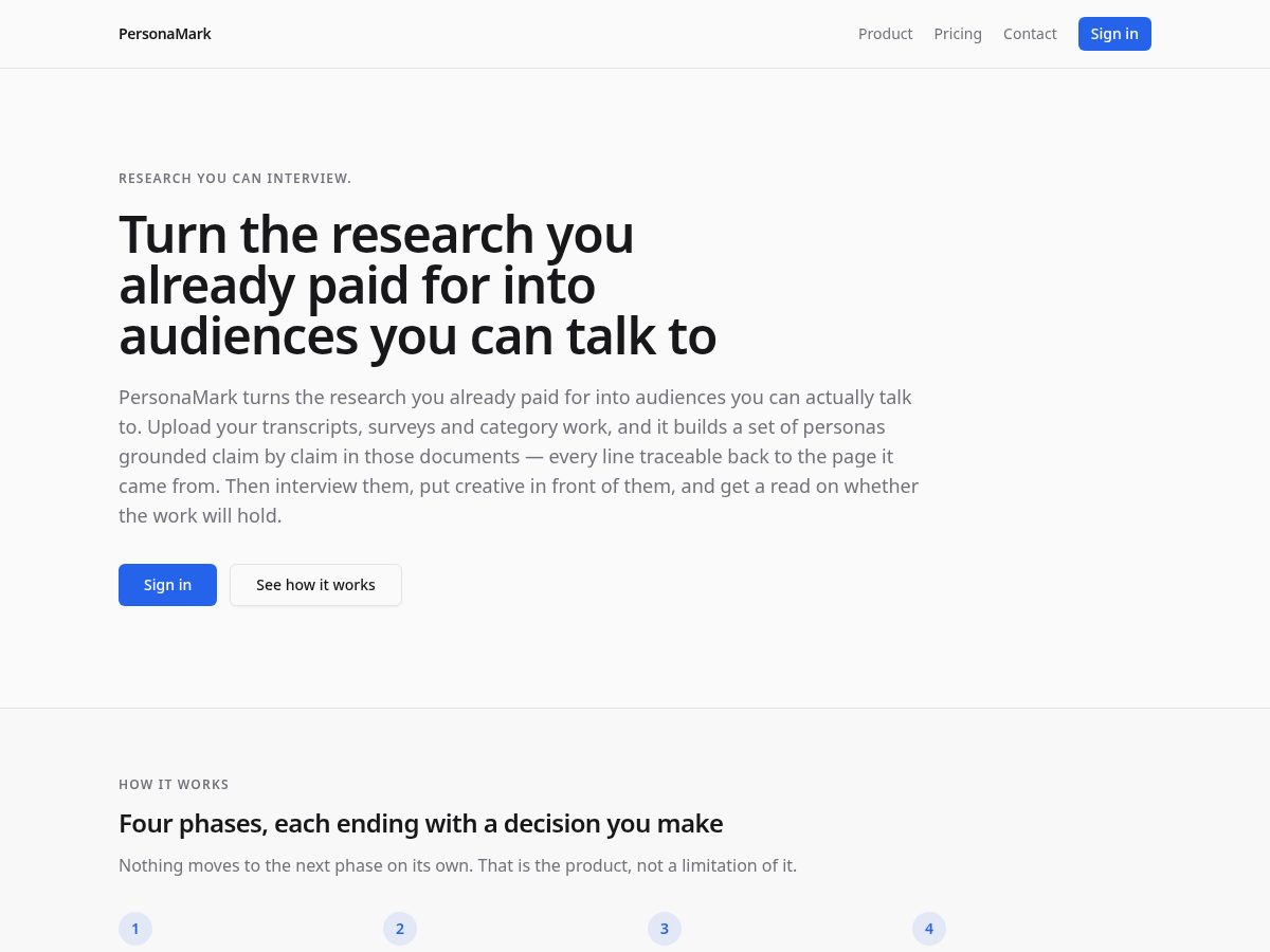 Landing-page snapshot of personamark.app
