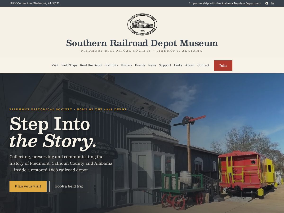 Landing-page snapshot of piedmontdepotmuseum.com