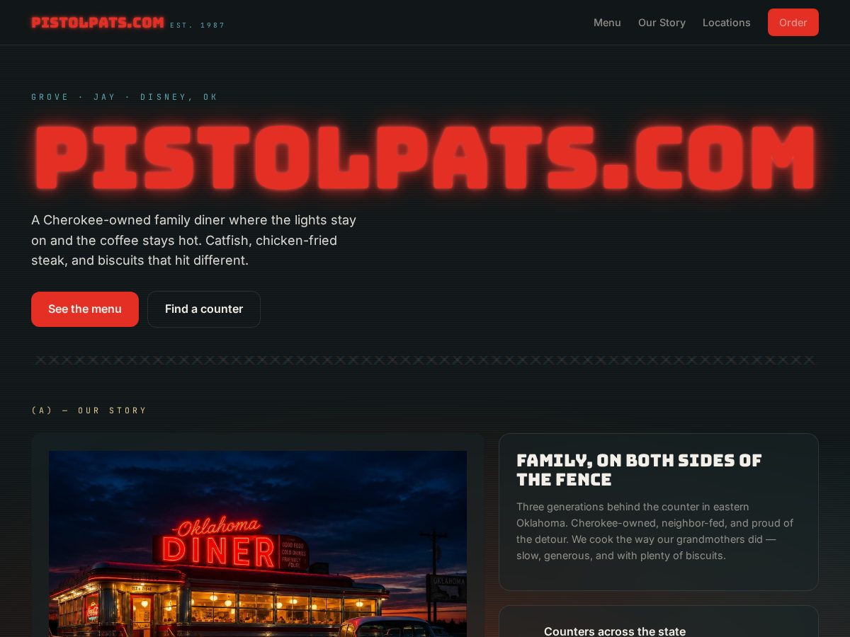 Landing-page snapshot of pistolpats.com