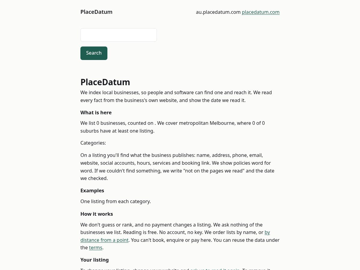 Landing-page snapshot of placedatum.online