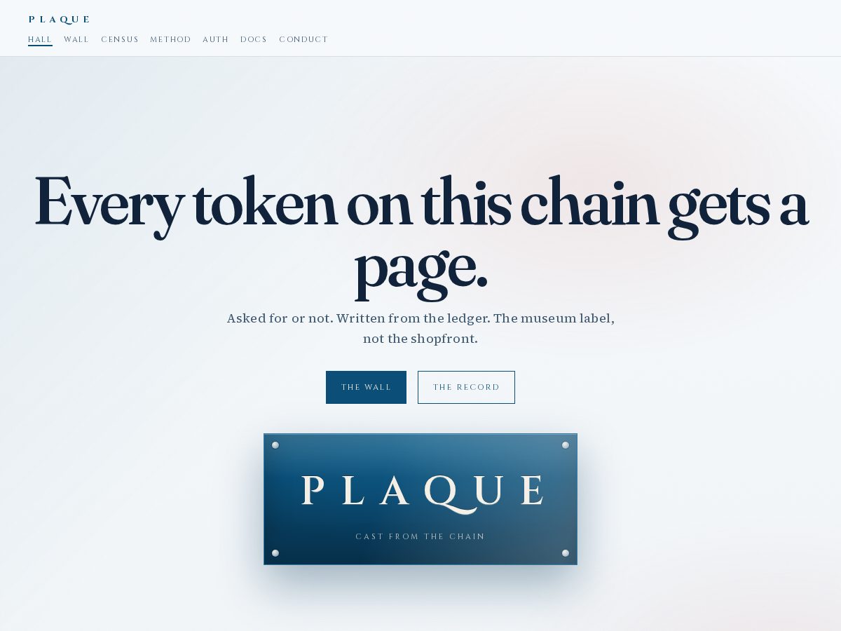 Landing-page snapshot of plaque.click