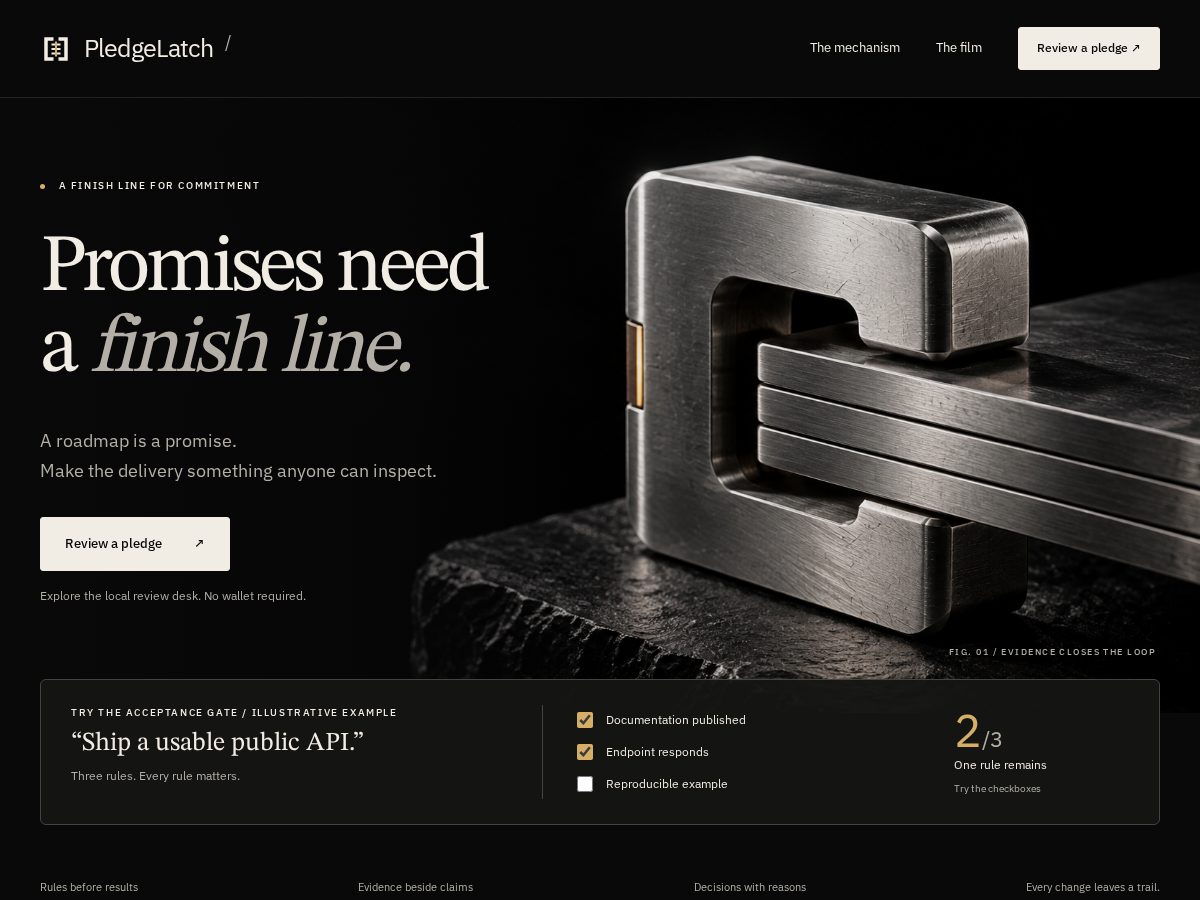 Landing-page snapshot of pledgelatch.xyz