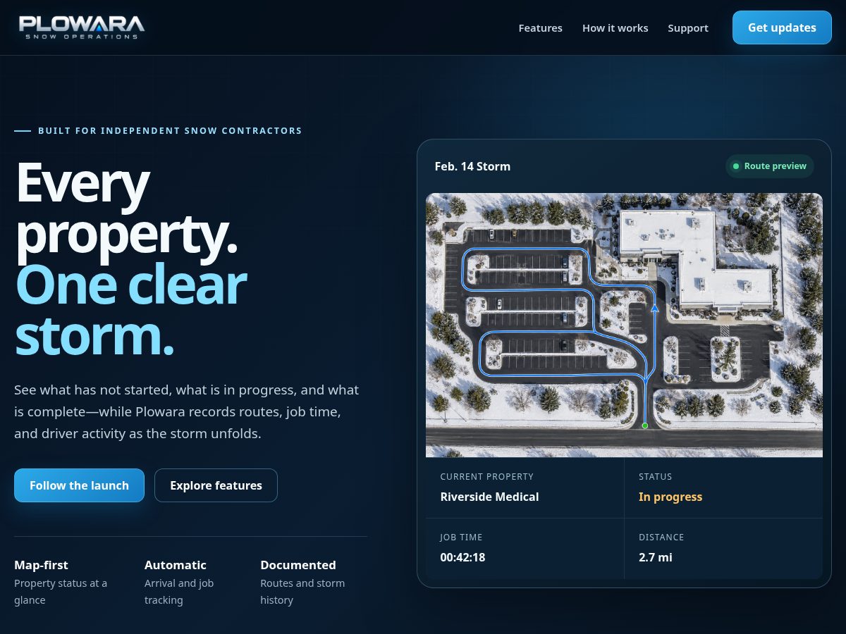 Landing-page snapshot of plowara.com