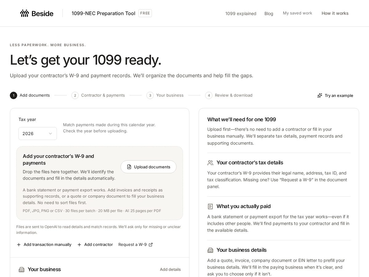 Landing-page snapshot of prepare1099s.com