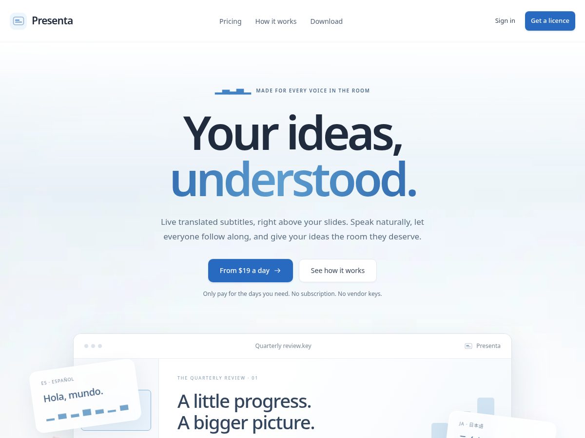 Landing-page snapshot of presenta.studio