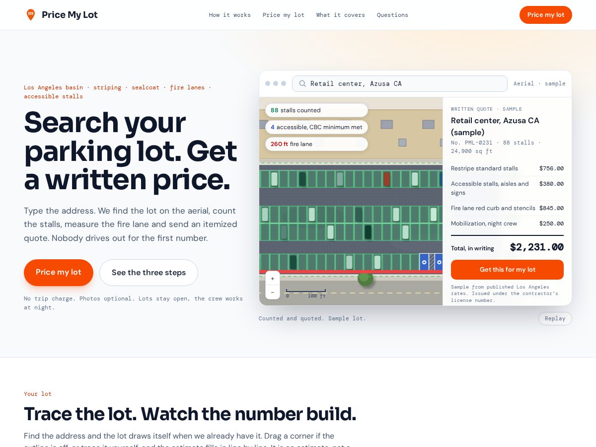 Landing-page snapshot of pricemylot.com