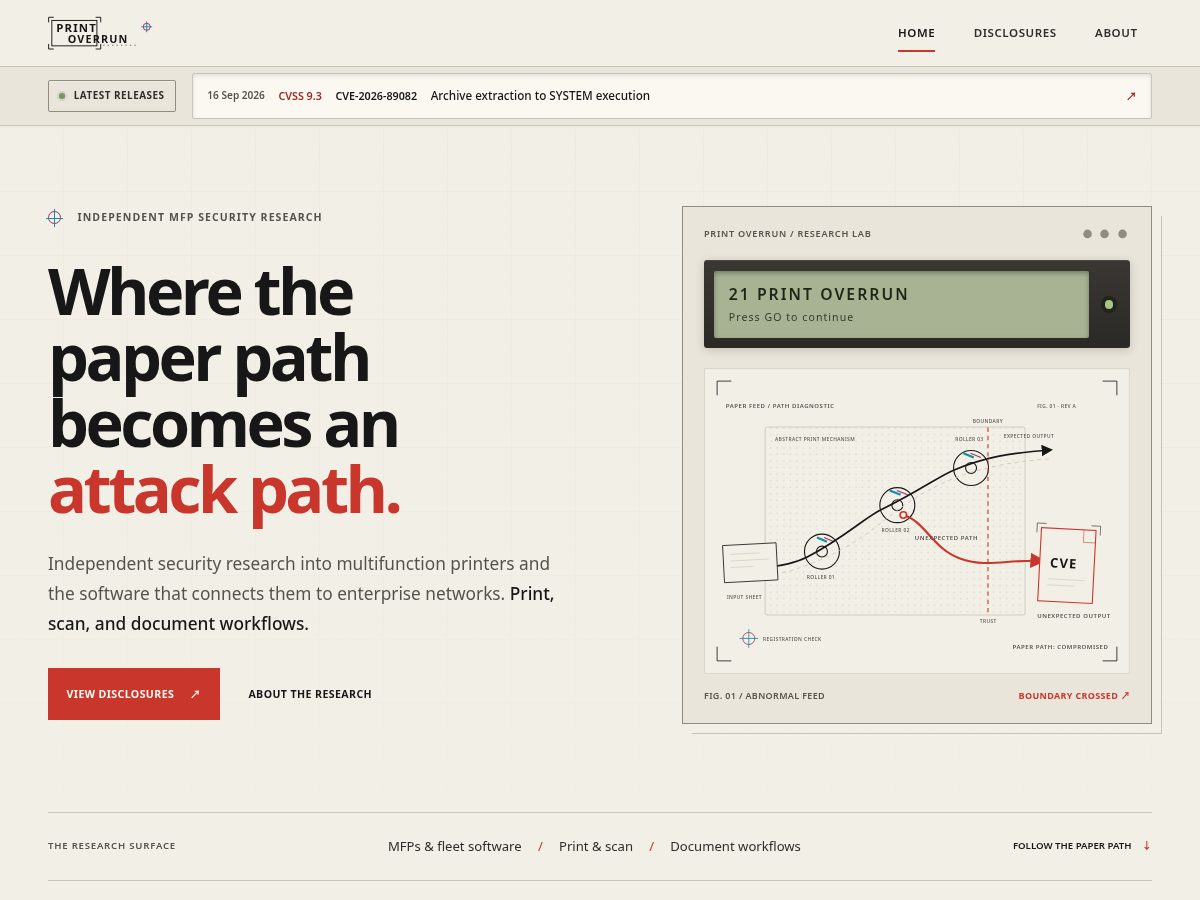Landing-page snapshot of printoverrun.com