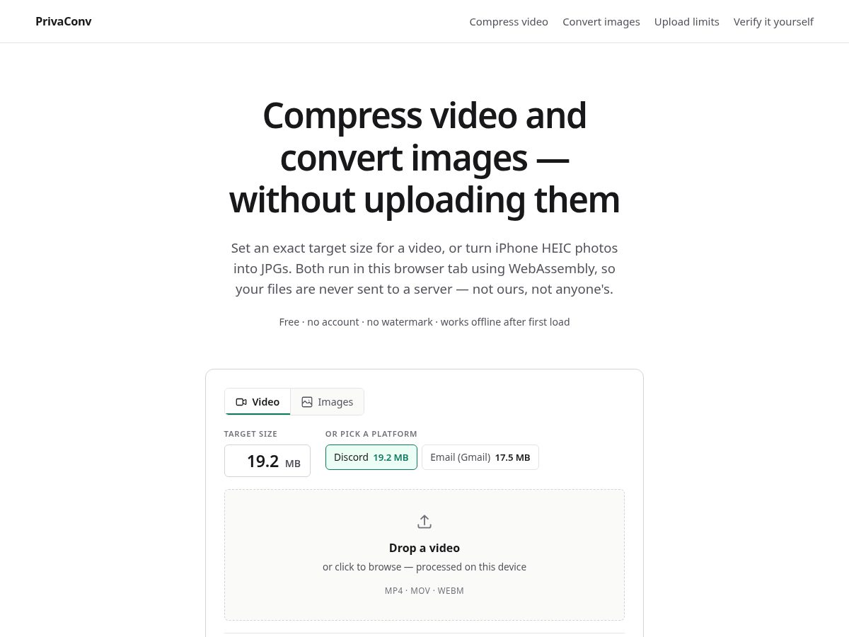 Landing-page snapshot of privaconv.com