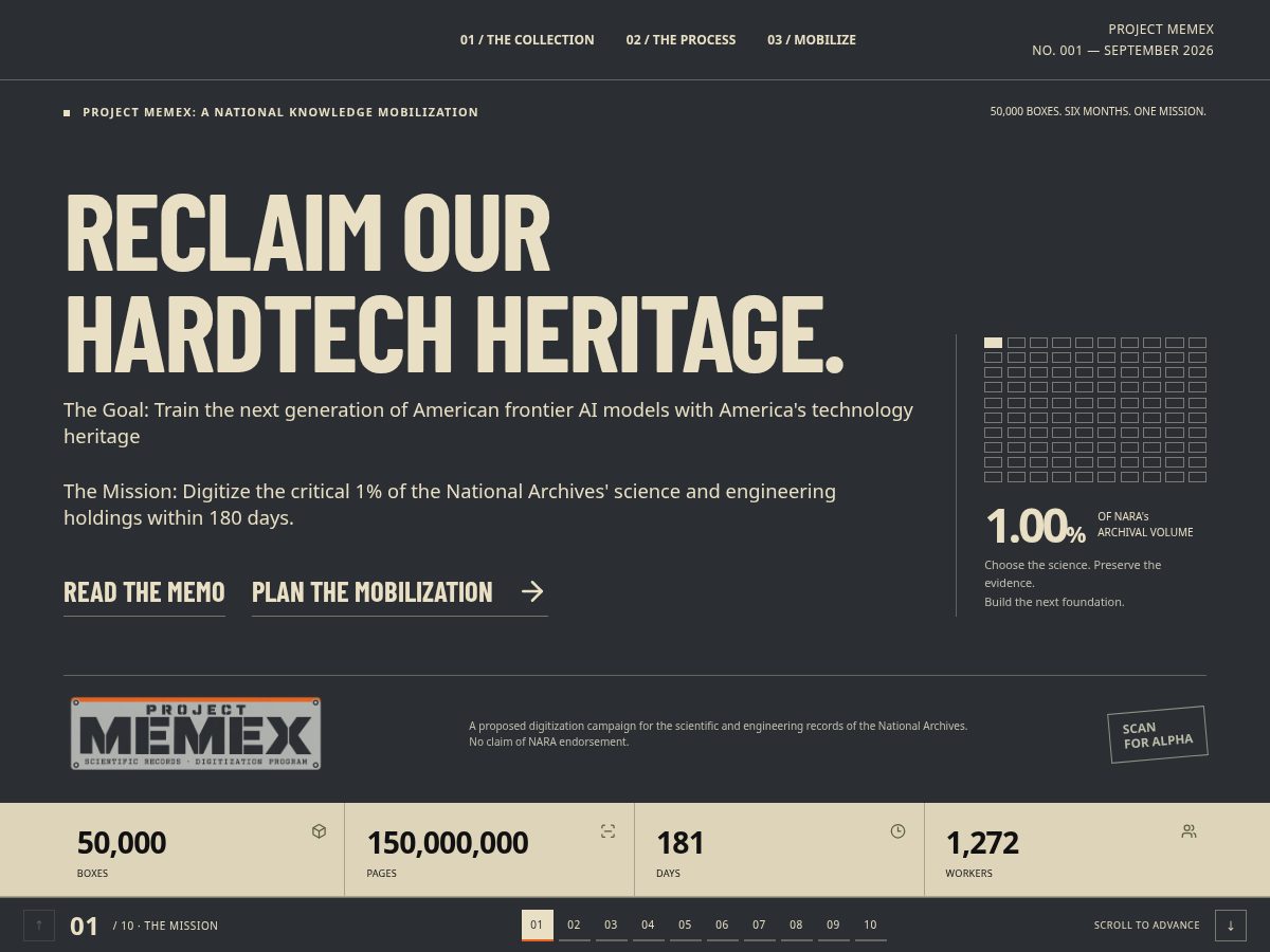 Landing-page snapshot of projectmemex.org