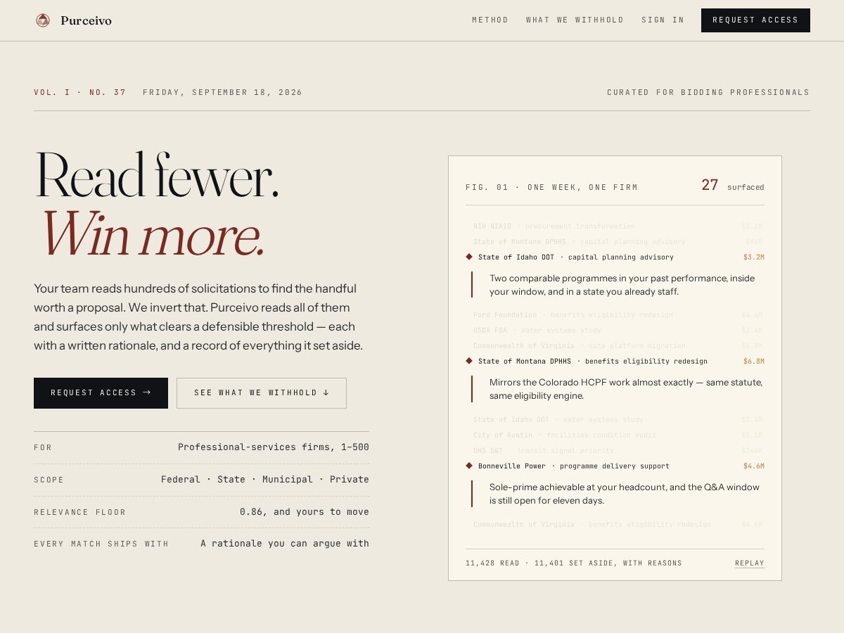 Landing-page snapshot of purceivo.com