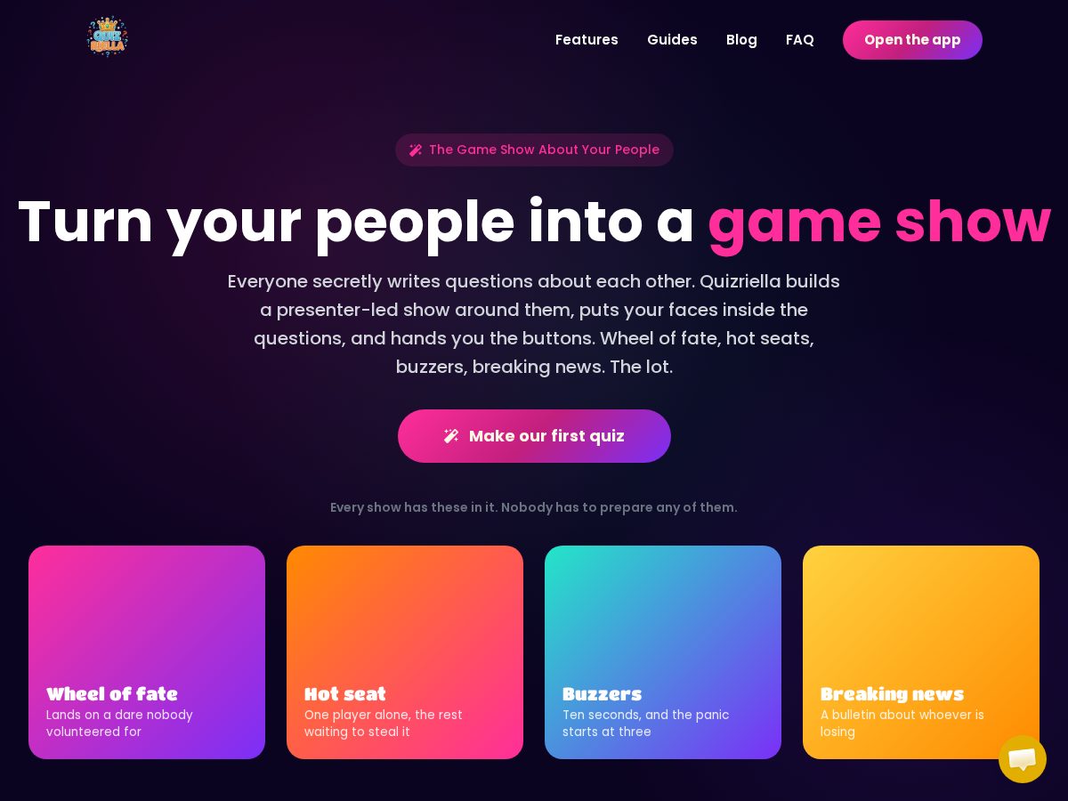 Landing-page snapshot of quizriella.com