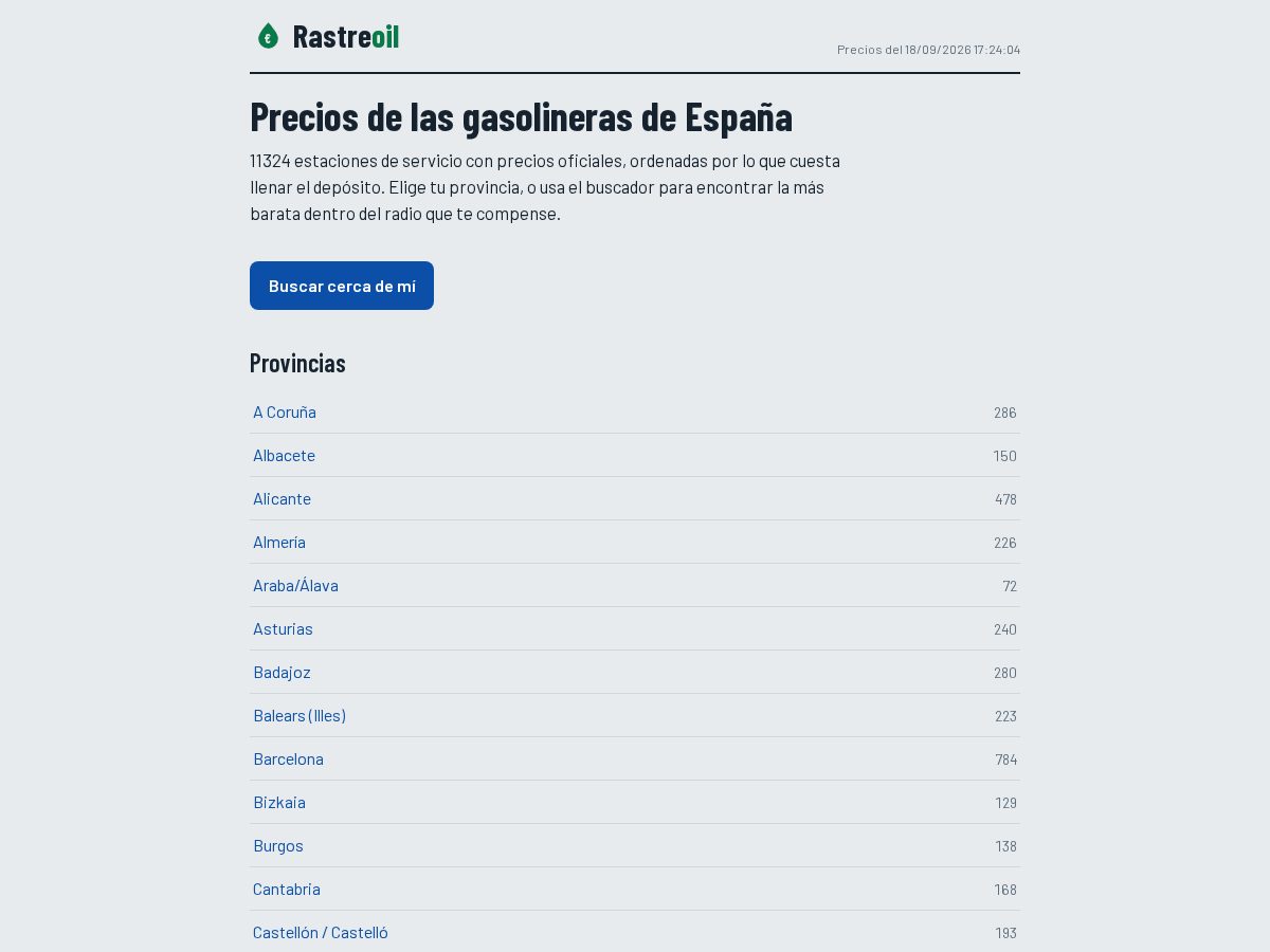 Landing-page snapshot of rastreoil.com