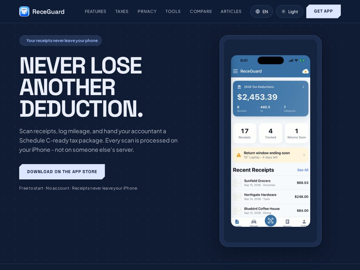 Landing-page snapshot of receguard.com