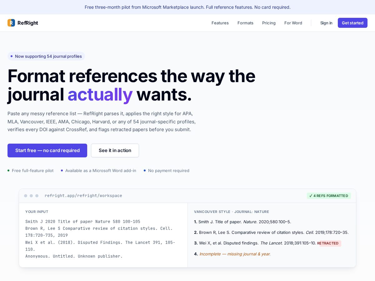 Landing-page snapshot of refright.app