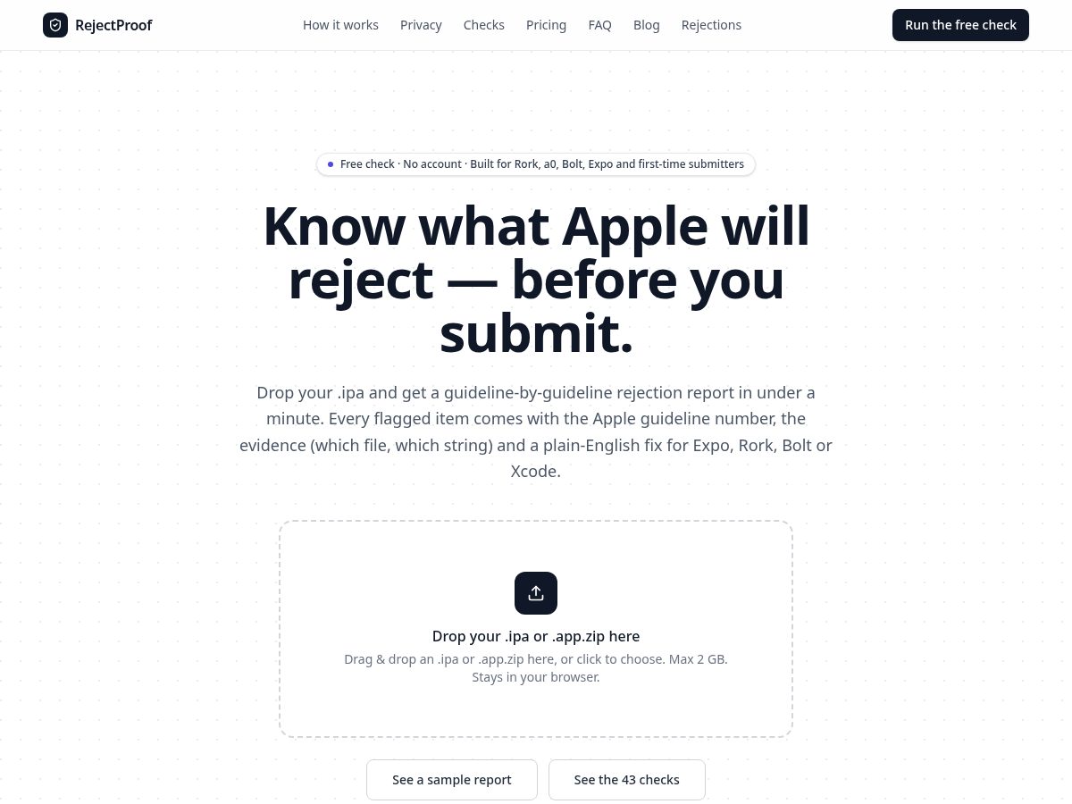 Landing-page snapshot of rejectproof.com