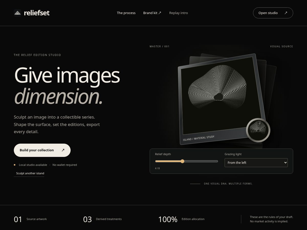 Landing-page snapshot of reliefset.xyz
