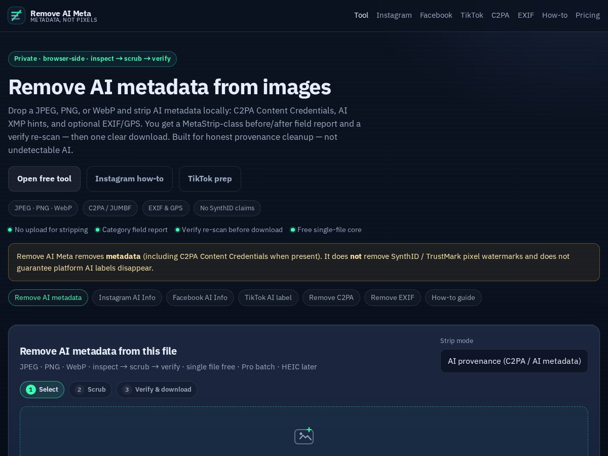Landing-page snapshot of removeaimeta.com