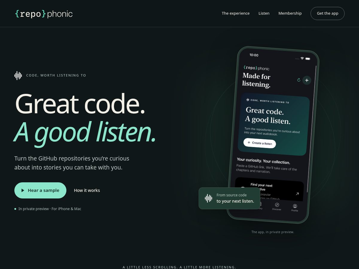 Landing-page snapshot of repophonic.com