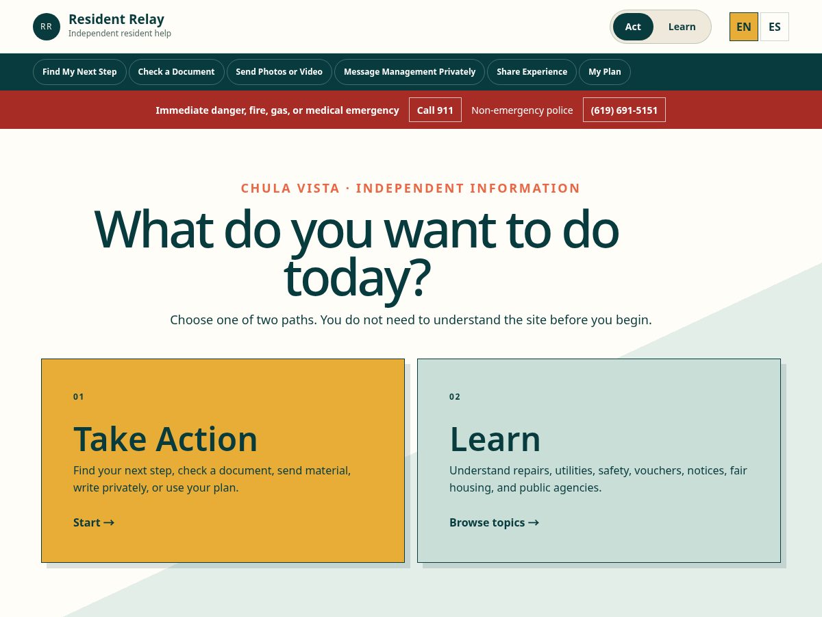 Landing-page snapshot of residentrelay.org
