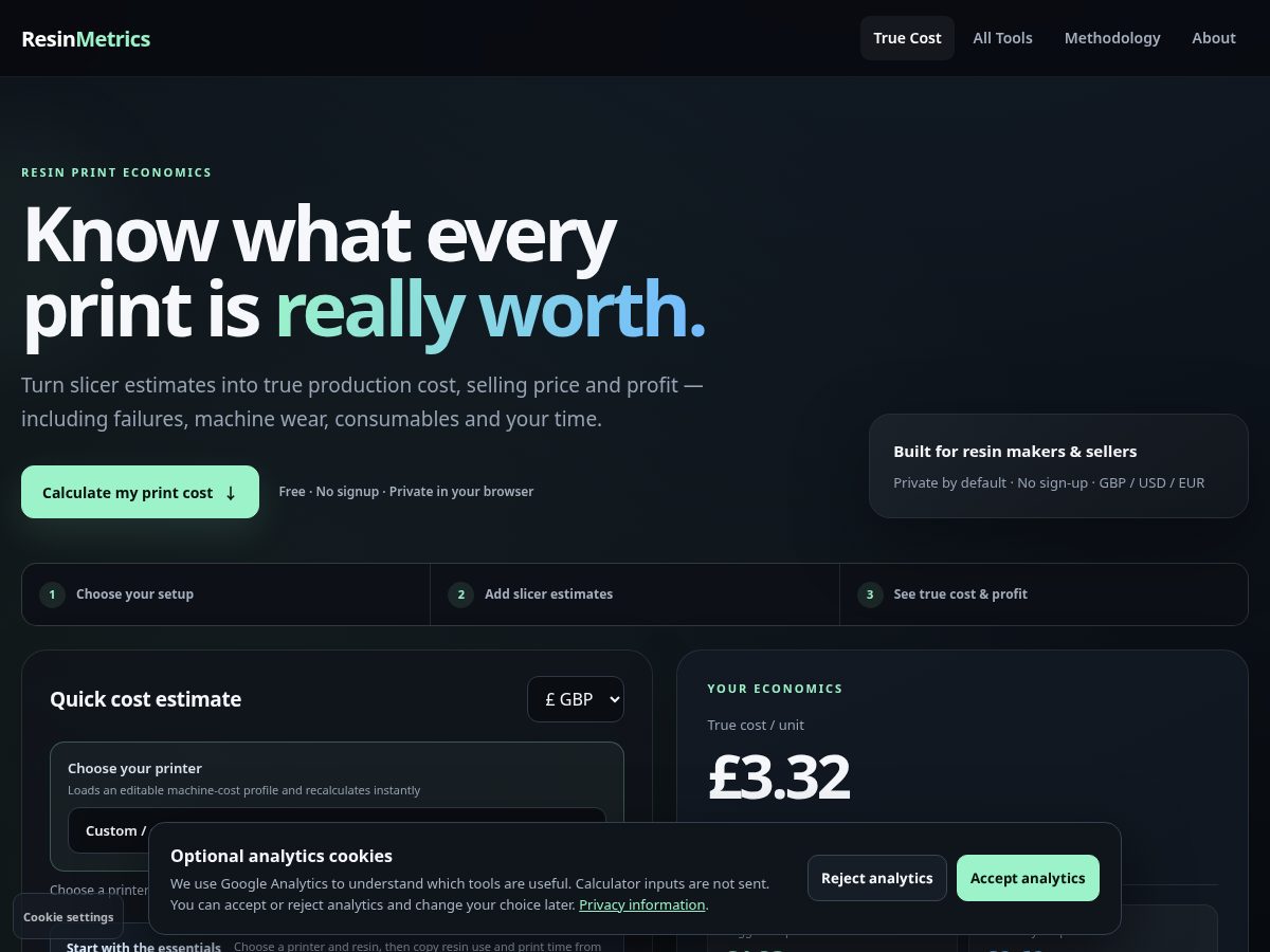 Landing-page snapshot of resinmetrics.com