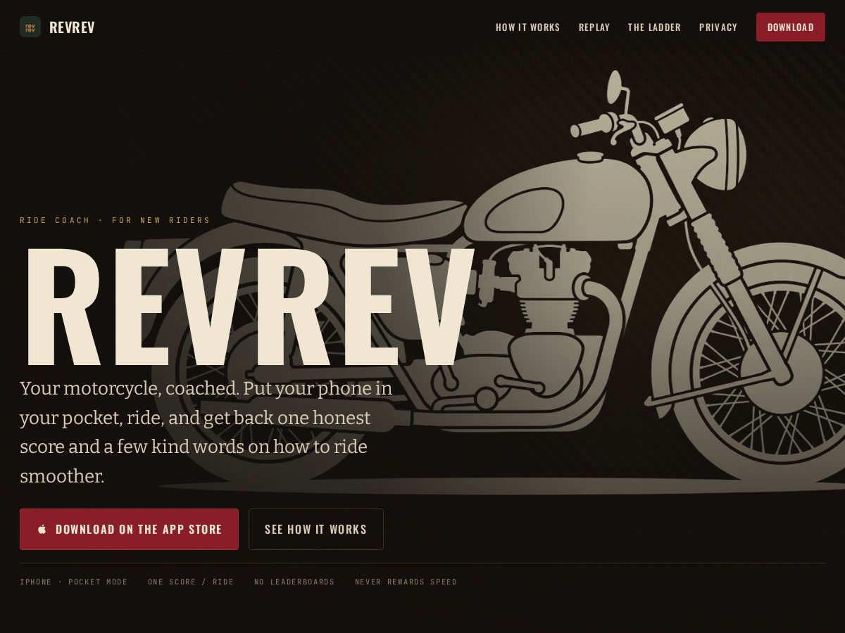 Landing-page snapshot of revrevmotocoach.com