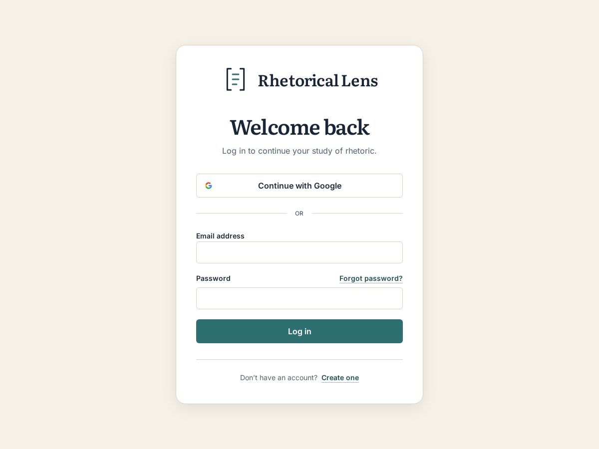 Landing-page snapshot of rhetoricallens.com