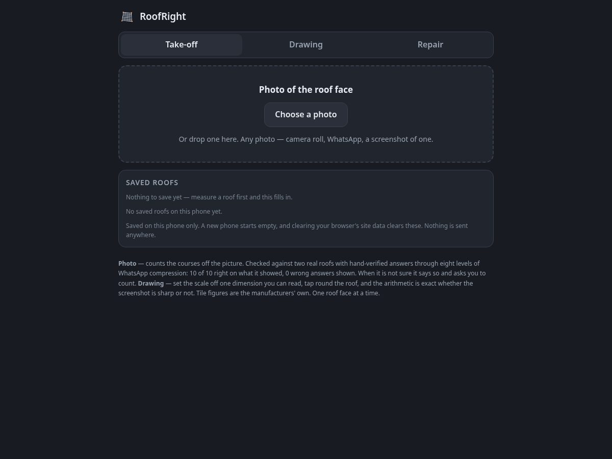 Landing-page snapshot of roofright.tech