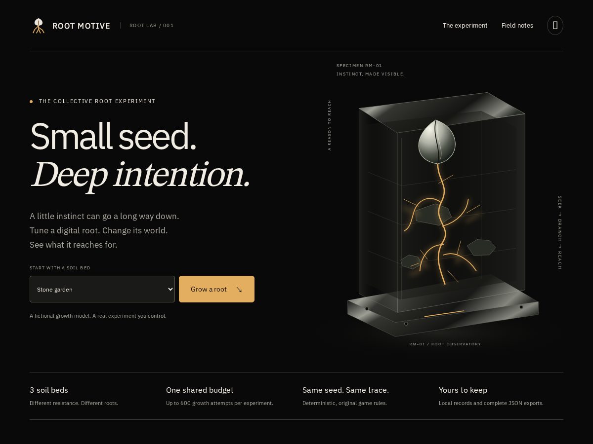 Landing-page snapshot of rootmotive.xyz