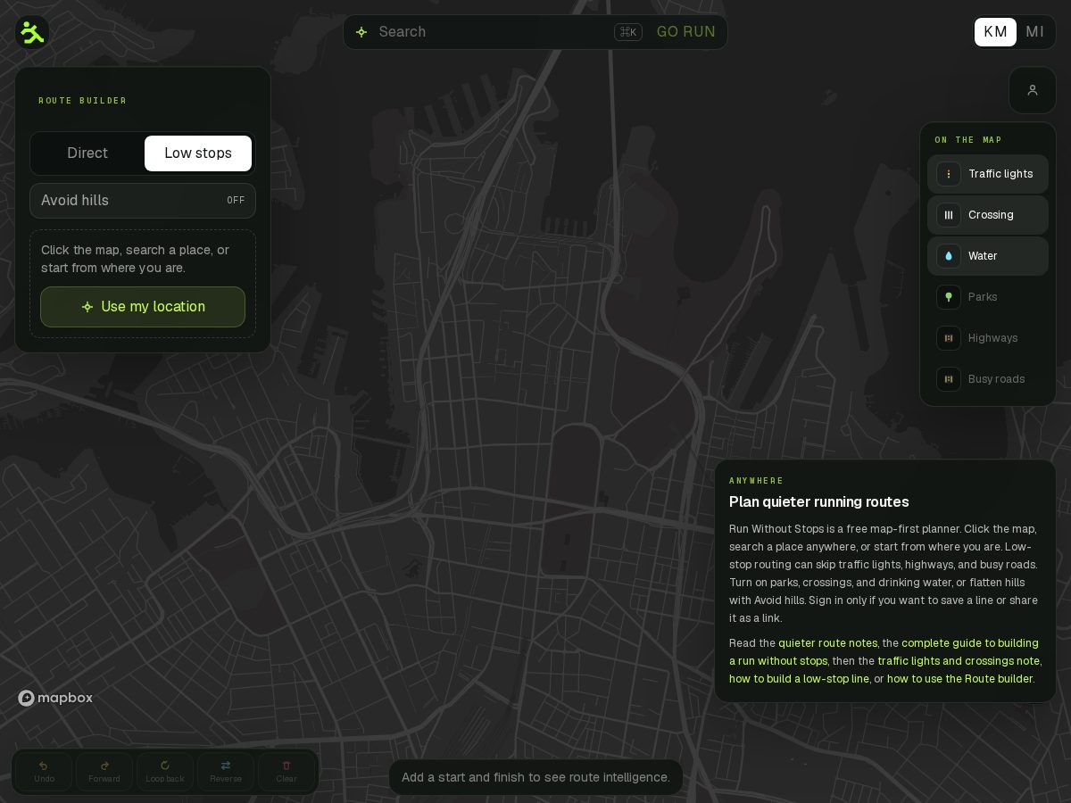 Landing-page snapshot of runwithoutstops.com