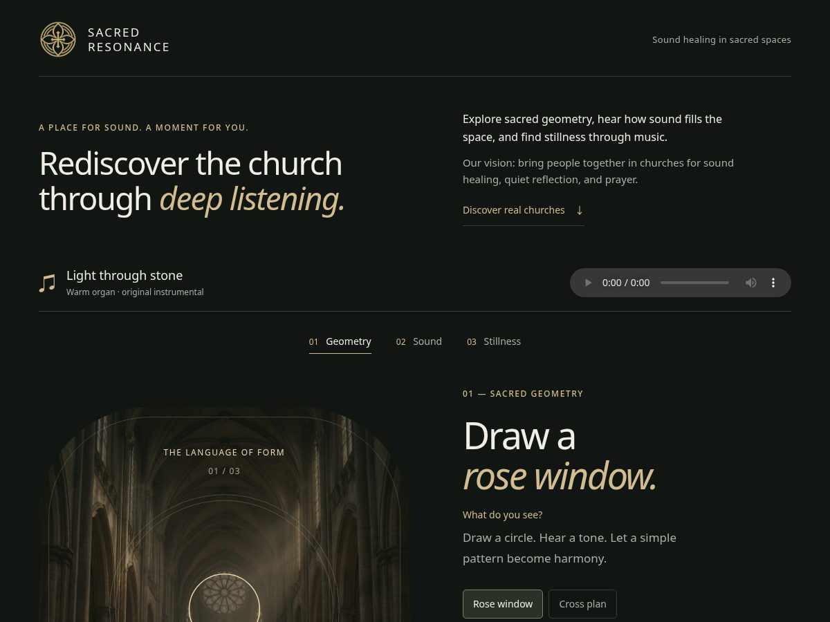 Landing-page snapshot of sacredresonance.org