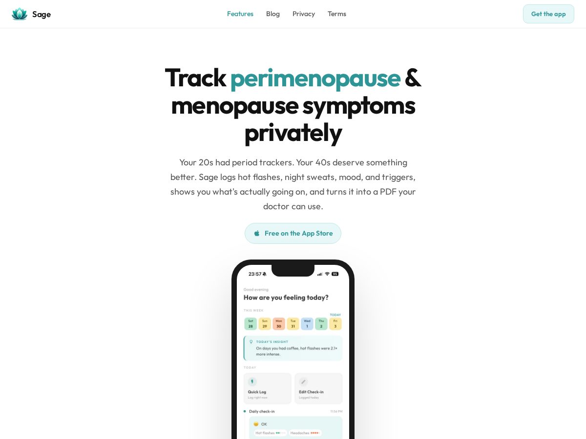 Landing-page snapshot of sagemenopause.com