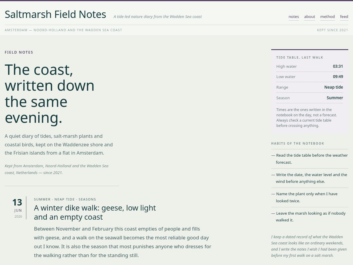 Landing-page snapshot of saltmarshfieldnotes.com