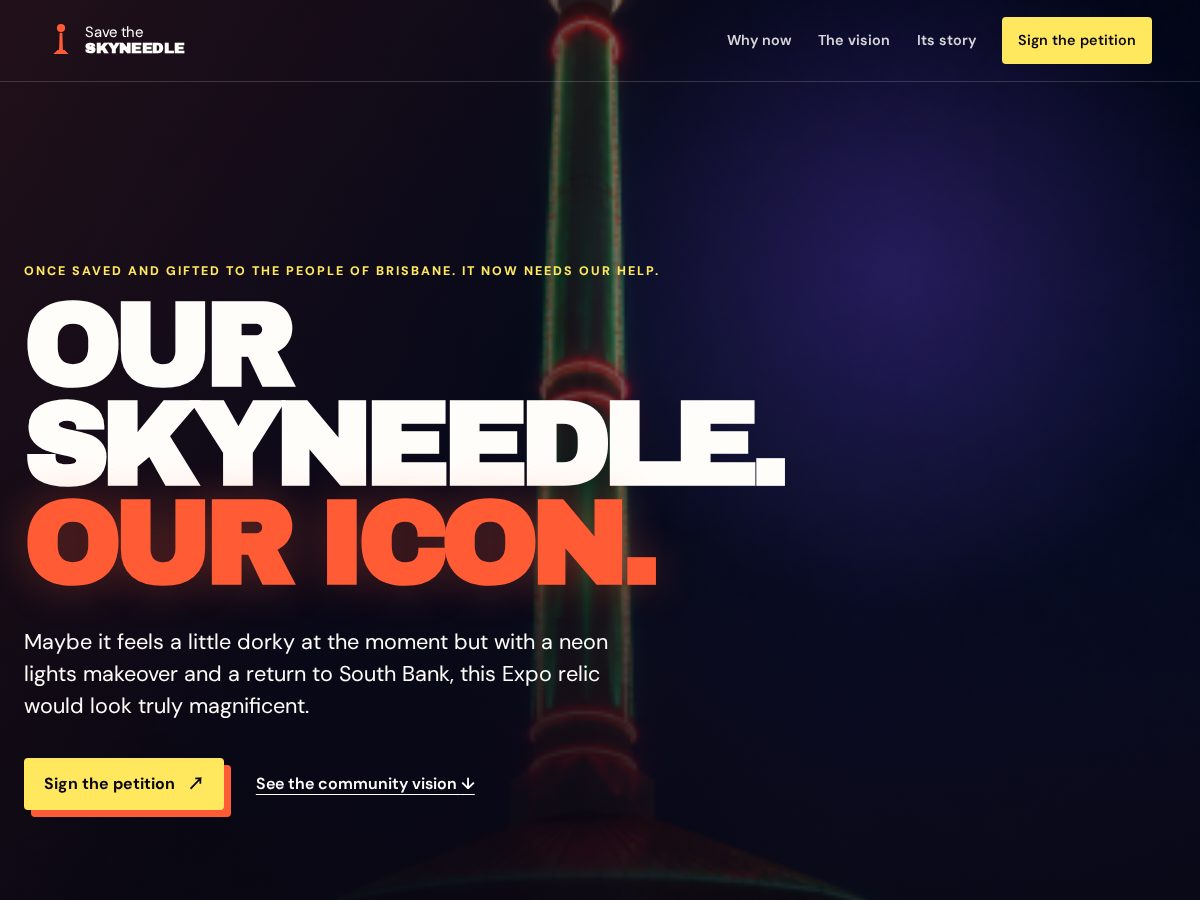 Landing-page snapshot of save-our-skyneedle.online